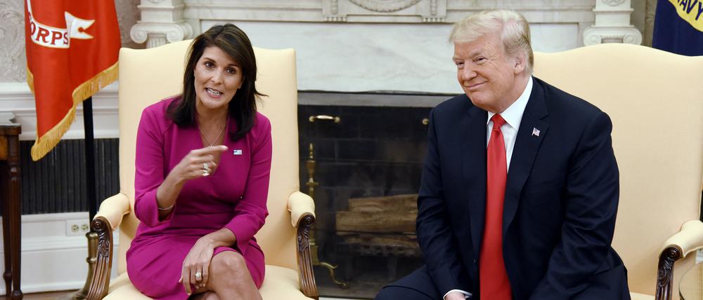 Nikki Haley und Donald Trump bei ihrem Abschied als UN-Botschafterin im Oktober 2018.
