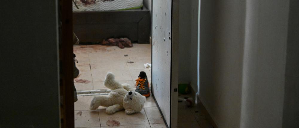 Verwüstete Wohnung in einem Kibbuz nach den Angriffen vom 7. Oktober.