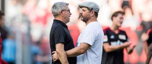 Folgt er auf Urs Fischer? Steffen Baumgart (r.) ist die Wunschlösung vieler Union-Fans, aber aktuell steht er noch beim 1. FC Köln unter Vertrag. 