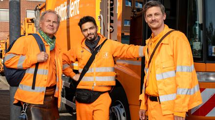 „Die Drei von der Müllabfuhr“: Uwe Ochsenknecht als Werner, Aram Arami als Tarik und Jörn Hentschel als Ralle.