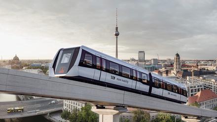 So könnte die Bahn über Berlin schweben (Simulation).