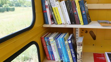 In Potsdam gibt es mehrere Bücherschränke zum kostenlosen Büchertausch - hier das Exemplar im Volkspark.