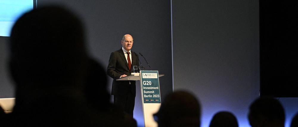 Olaf Scholz während seiner Rede auf der Konferenz in Berlin.
