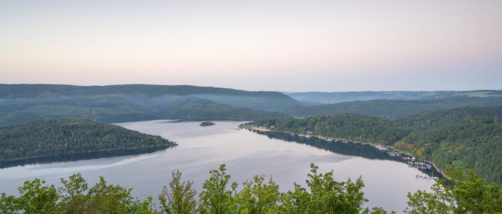 Panoramabild der Landschaft im Nationalpark Eifel, Nordrhein-Westfalen, Deutschland. 
