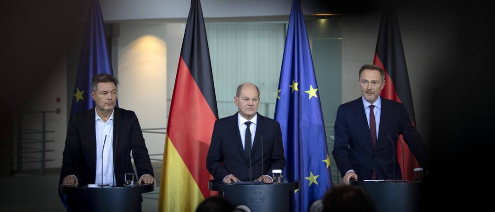 Robert Habeck, Olaf Scholz und Christian Lindner.