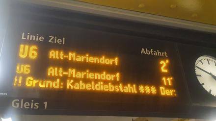 Die U-Bahn-Linie U6 kann wegen Kabeldieben derzeit nur eingeschränkt fahren.
