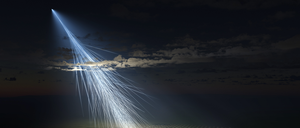 Ultrahochenergetische kosmische Strahlung, die vom Telescope Array Experiment eingefangen wurde.