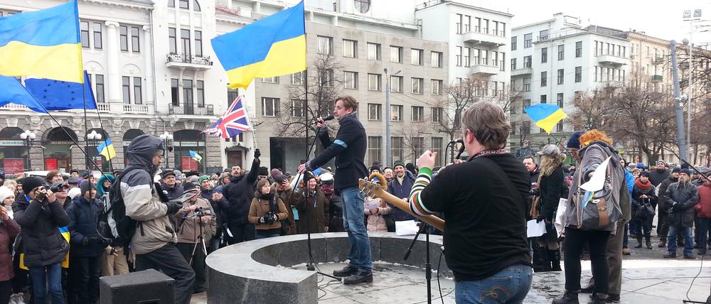 Serhij Zhadan auf dem Charkiwer Maidan, Dezember 2013
