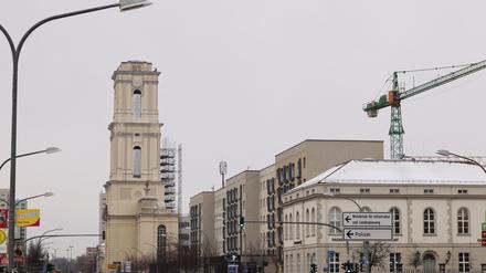 Der Turm der Garnisonkirche an der Breiten Straße. 