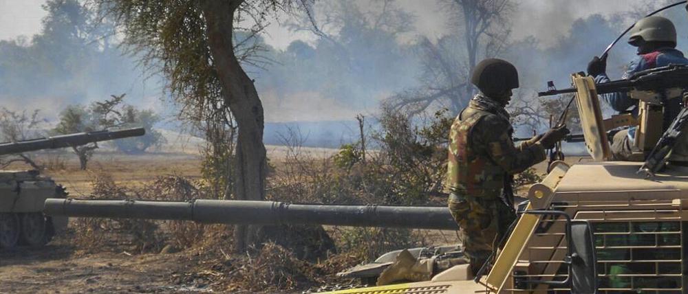 epa04732275 A handout picture dated 03 May 2015 released by the Nigerian Army shows an insurgents' camp being destroyed by Nigerian military in the Sambisa Forest, Borno state, Nigeria. Operations by the Nigerian military over the past 10 days in the Sambisa Forest have freed over 700 women and children from the Islamic militants. The Nigerian National Emergency Management Agency (NEMA) are taking care of the rescued at Malkohi camp in Yola. EPA/NIGERIAN ARMY / HANDOUT BEST QUALITY AVAILABLE HANDOUT EDITORIAL USE ONLY/NO SALES ++ +++ dpa-Bildfunk +++