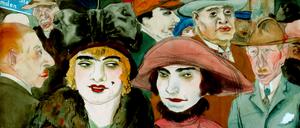 Um 1926 aquarellierte Rudolf Schlichter den Berliner Hausvogteiplatz als eine Ansammlung klischeehafter Passanten.