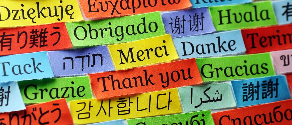 Thank You Word Cloud printed on colorful paper different languages