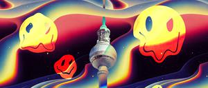 Sähe der Fernsehturm so aus, wenn man die legalen psychoaktiven Substanzen konsumierte? Die Verkäufer:innen raten davon ab.