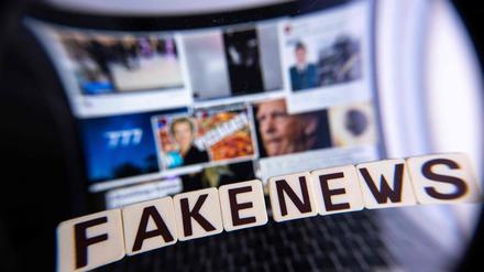 Illustration eines Computerbildschirms mit verschiedenen Websites und dem Schriftzug „Fake News“. (Symbolbild)