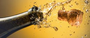 Opening a bottle of champagne. Celebration concept.