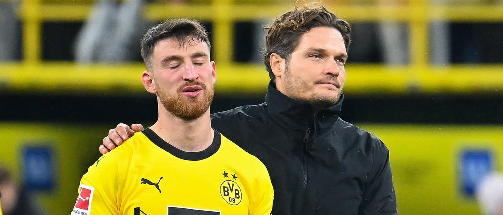 Schlechte Stimmung nach dem 2:3 gegen RB Leipzig: Salih Öczan (l.) und Trainer Edin Terzic.