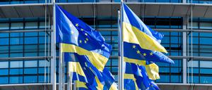 Ukrainische und europäische Flaggen.