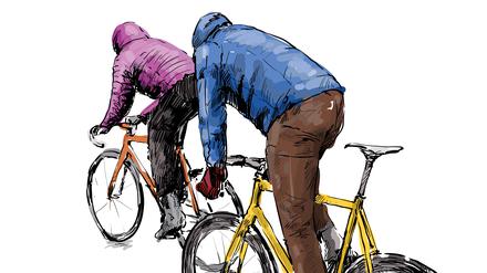 Sketch of cyclist riding fixed gear bicycle on street, illustration vector