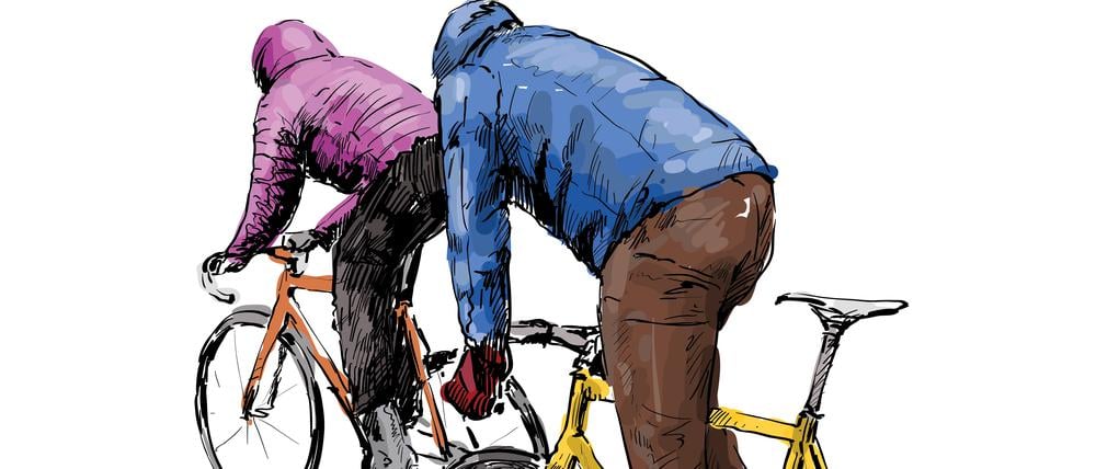 Sketch of cyclist riding fixed gear bicycle on street, illustration vector