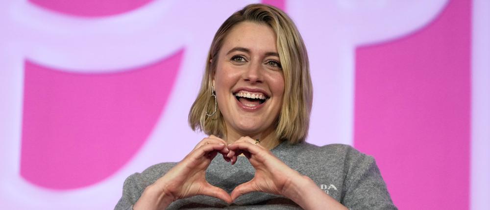 Regisseurin Greta Gerwig bei der „Barbie“-Premiere in Seoul.