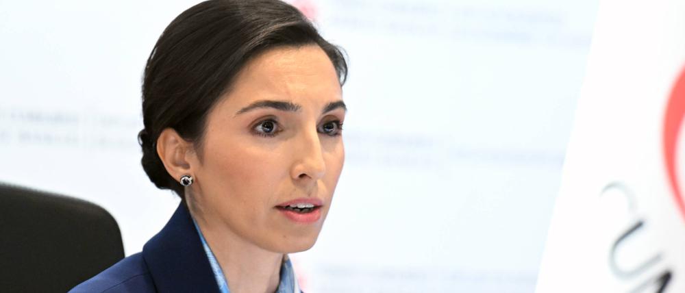 Hafize Gaye Erkan bei einem Pressetermin in Ankara am 27. Juli 2023.