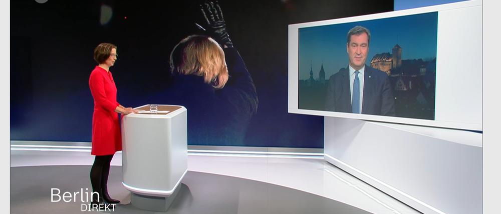 „Sie können den Satz doch nicht einfach so unterbrechen.“ CSU-Chef Markus Söder war über die „Berlin direkt“-Moderatorin Diana Zimmermann nicht besonders amused.