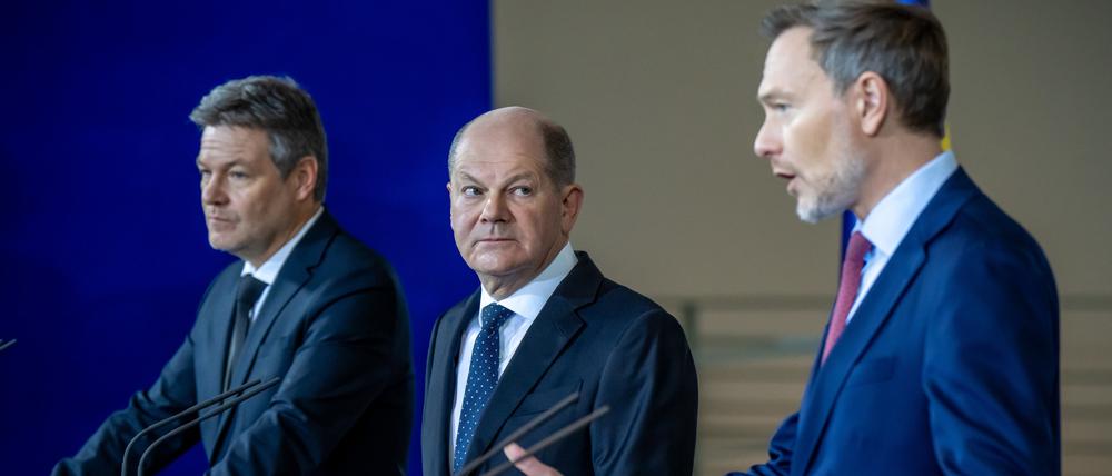 Die Spitzen der Ampel: Robert Habeck, Olaf Scholz und Christian Lindner.