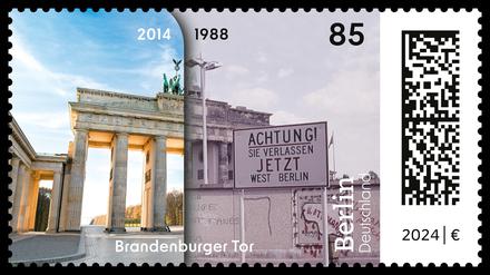Neues Briefmarkenmotiv "Zeitreise Deutschland", copyright: Farbfotografie: © Andrey Popov / Adobe StockSchwarz-Weiß-Fotografie: © Stiftung Berliner Mauer, Foto: Lothar Kruse