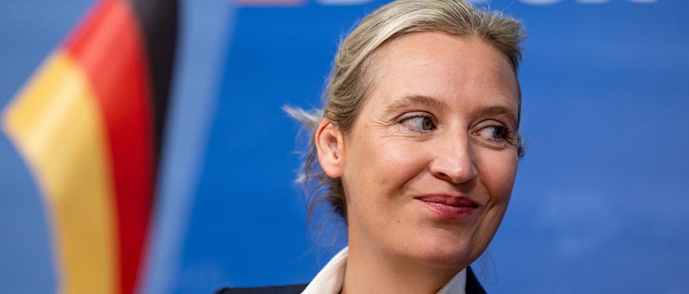 AfD-Chefin Alice Weidel bei einer Pressekonferenz nach den Landtagswahlen in Bayern und Hessen.