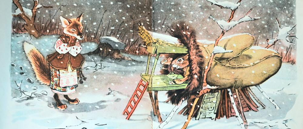 „Wer wohnt in diesem Handschuh?“ Szene aus dem 1957 erschienenen Kinderbuch „Der Fausthandschuh“.