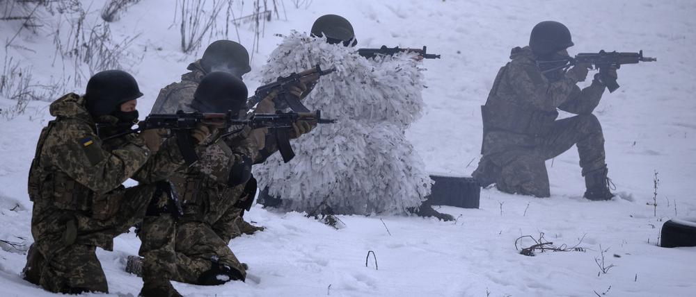 Ukrainische Soldaten bei einer Militärübung.