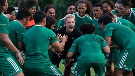 The cast of NEXT GOAL WINS. Photo by Hilary Bronwyn Gayle. Courtesy of Searchlight Pictures. © 2022 20th Century Studios All Rights Reserved.