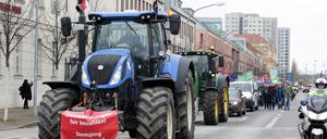 Demo der Landwirte auf der Breiten Straße zum Landtag Brandenburg.