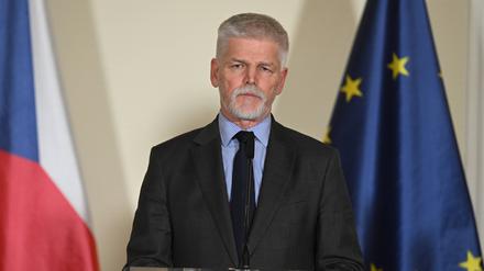 Der tschechische Präsident Petr Pavel bei einer Pressekonferenz nach einer außerordentlichen Kabinettssitzung.