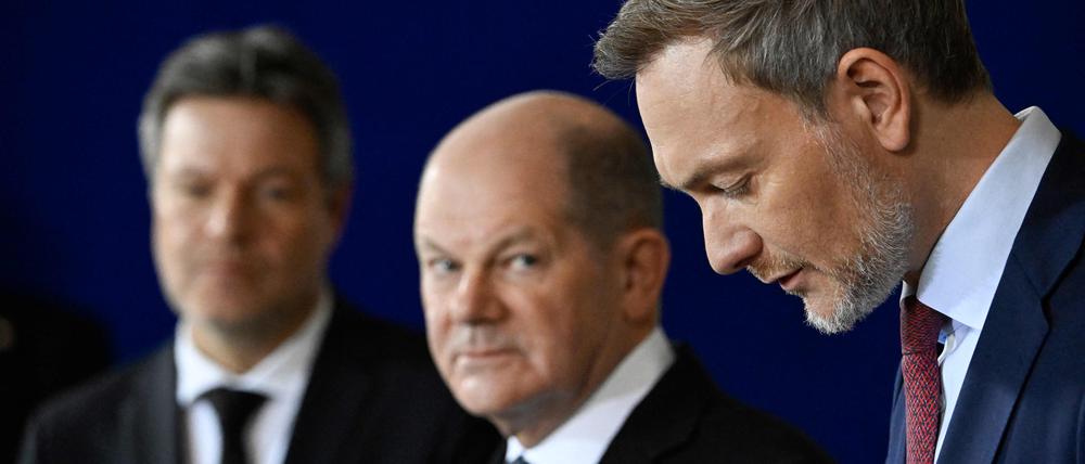 Die Spitzen der Ampel-Koalition: Lindner (r-l), Scholz und Habeck.