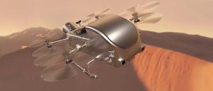 Dragonfly. So soll es ausssehen, wenn ein Heli von der Größe eines PKW fremde Welten, etwa den Saturnmond Titan, erkundet.