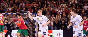 Jubel nach dem Tor: Martin Hanne trifft gegen Portugal beim Länderspiel kurz vor der Handball-EM in Deutschland.
