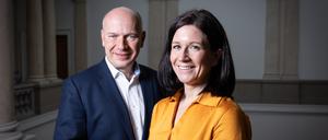 Kai Wegner und Katharina Günther-Wünsch (beide CDU) am 2.02.2023 im AGH kurz vor der Wiederholungswahl in Berlin.