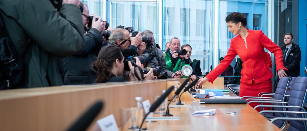 Sahra Wagenknecht, Galionsfigur des nach ihr benannten BSW, bei der Pressekonferenz zur Parteigründung in Berlin.