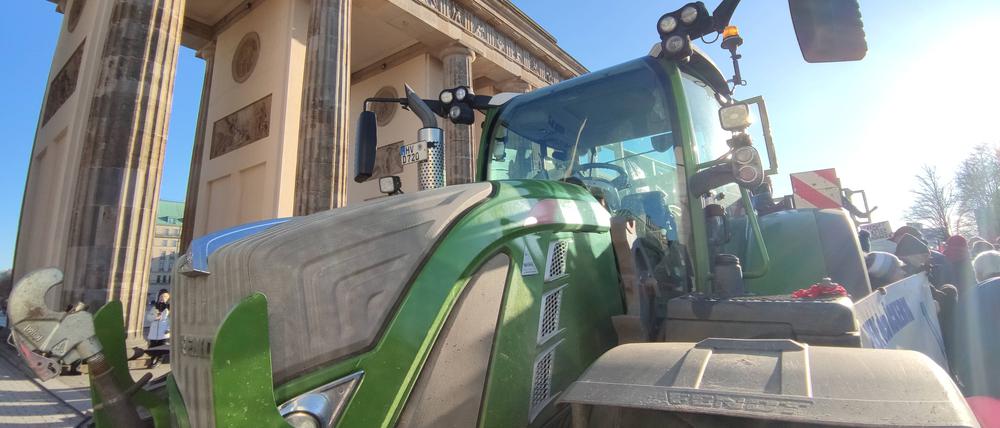 Bauernprotest am Brandenburger Tor in Berlin.