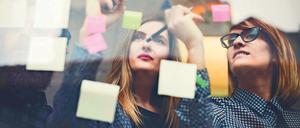 Small business start up team: briefing with notes