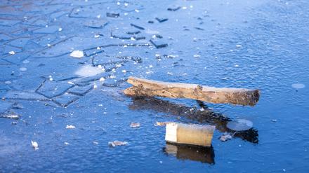 Winter in Berlin 2024 Berlin, Deutschland - 10. Januar 2024: Die Krumme Lanke, ein See in Berlin-Zehlendorf, ist bei Minus 7 Grad Celsius gefroren. Berlin