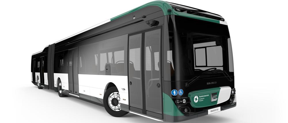 So sieht der 18 Meter lange Elektrobus aus, der ab 2025 in Potsdam fahren soll.