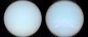 HST/STIS-Bilder vom Uranus und Neptun aus den Jahren 2002 bzw. 2003, die von den Studienautoren nun farbgetreu nachbearbeitet wurden.