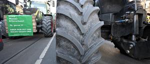 Potsdam, 08.01.2024, Lokales, Bauernprotest, Trecker-Demo, Demonstration, Traktorkorso, Protestfahrt, Protest, Landwirte, Traktor, Trecker, Traktoren