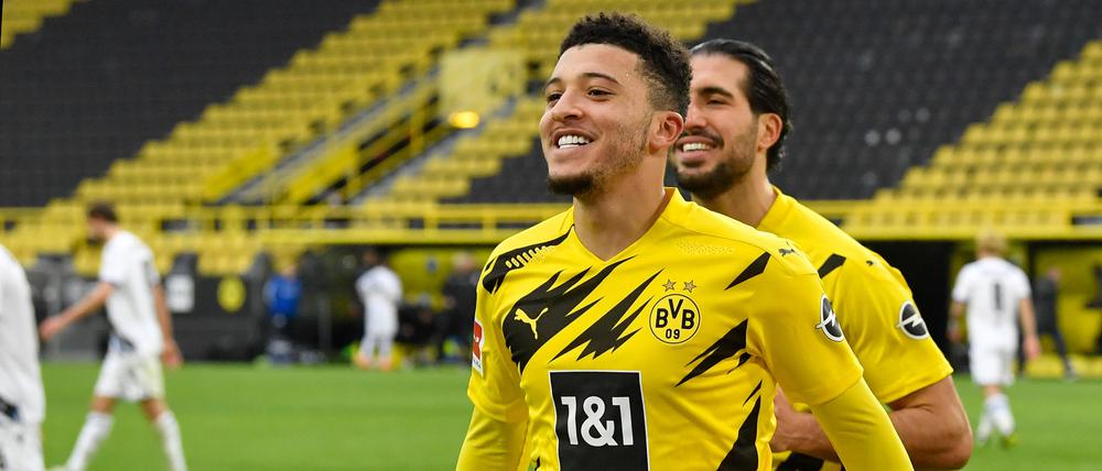 Jadon Sancho bejubelt eines von insgesamt 50 Pflichtspieltoren für den BVB. Nun sollen weitere dazukommen.