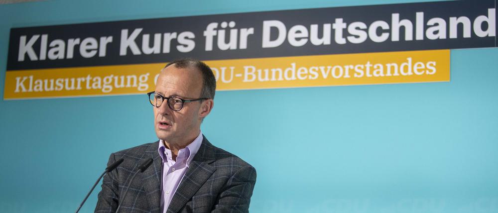 Friedrich Merz bei der Pressekonferenz nach der Klausurtagung der CDU in Heidelberg.
