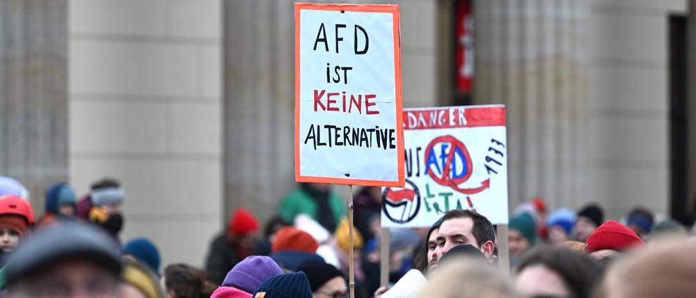 Teilnehmer einer Demonstration gegen rechts am Brandenburger Tor.