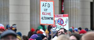 Teilnehmer einer Demonstration gegen rechts am Brandenburger Tor. 
