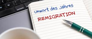 15 January 2024: Remigration, the bad word of the year 2023 PHOTOMONTAGE *** Remigration, das Unwort des Jahres 2023 FOTOMONTAGE 